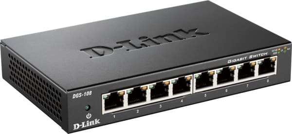 D-Link Gigabit Ethernet -kytkin,  8x10/100/1000Mbps, metallia, musta musta
