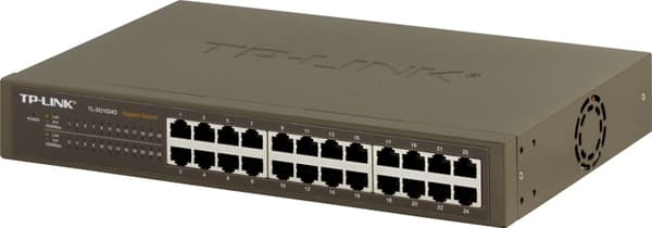 TP-LINK, netværksswitch, 24-ports 10/100/1000Mbps, RJ45, metal, 19" Grå
