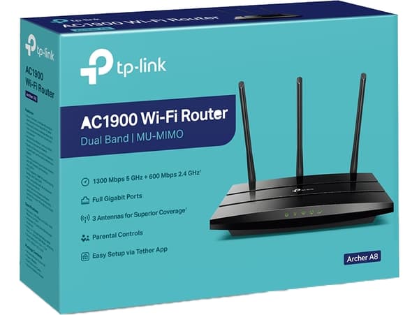 TP-LINK Archer A8 AC1900 Trådlös MU-MIMO Wi-Fi-ruter, svart