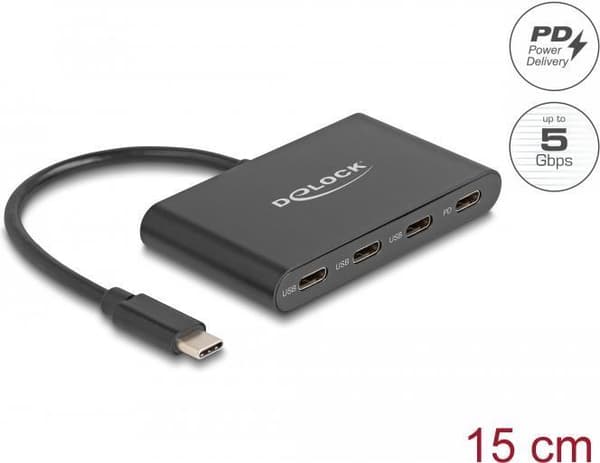 DeLOCK 64174 Interface Hub USB 3.2 Gen 1 (3.1 Gen 1) Type-C 5000 Mbit/s Svart (64174)