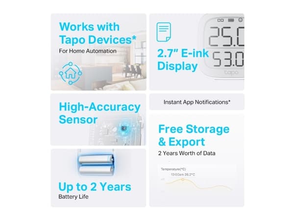 TP-Link Tapo T315, AAA/LR03, Alkaline, 3 V, 62 mm, 62 mm, 24.5 mm