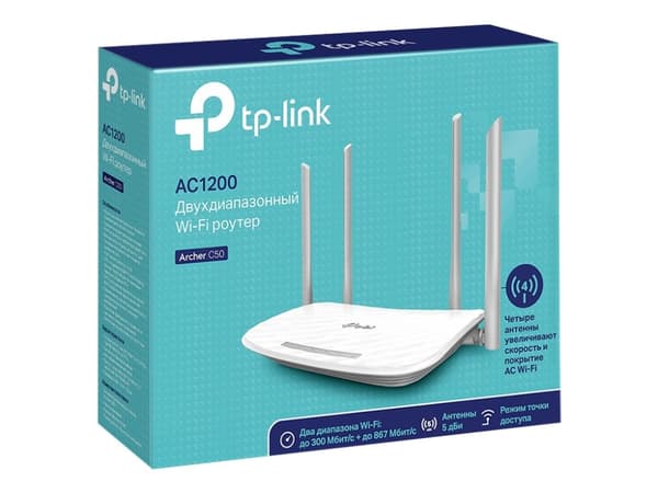 TP-Link Archer C50 - V3 - trådløs ruter 4-portssvitsj - Wi-Fi 5 - Dobbeltbånd