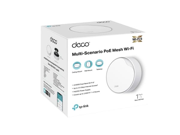 TP-Link DECO X50-POE(1-PACK), Vit, Intern, Mesh-router, 230 m², Dual-band (2,4 GHz / 5 GHz), Wi-Fi 6 (802.11ax)