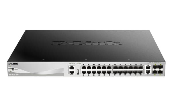 D-link 24 x 10/100/1000BASE-T PoE ports (370W budget) Layer 3 Sort, Grå