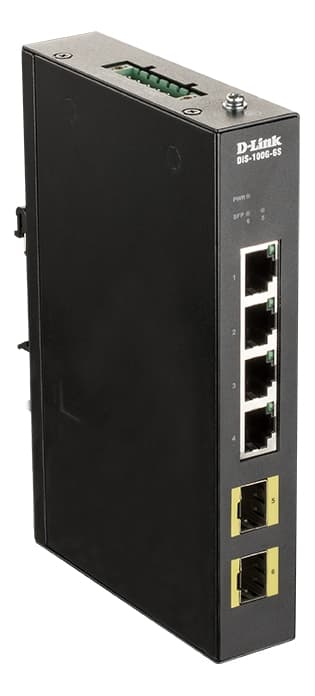 D-Link DIS-100G-6S teollisuuskytkin, 2 SFP-paikkaa, GbE, ei-hallittu musta