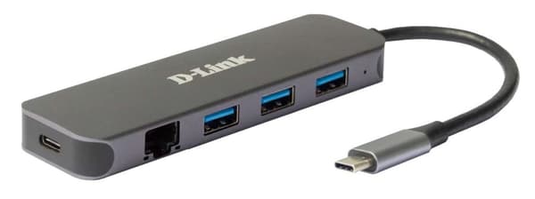 D-Link 5-i-1 USB-C Hub med Gigabit Ethernet/strömförsörjning DUB-2334
