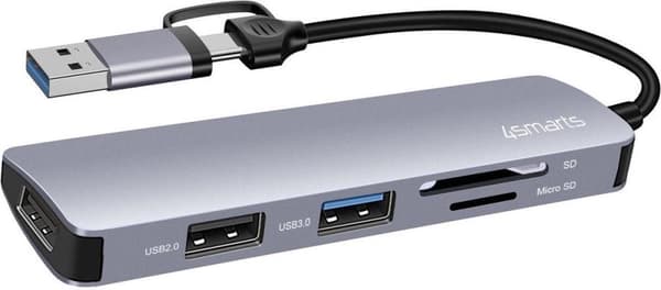 4smarts 469630 - USB 3.2 Gen 1 (3.1 Gen 1) Type-A + Type-C - USB 2.0 - USB 3.2 Gen 1 (3.1 Gen 1) Type-A - MicroSD (TransFlash) - SD - 5000 Mbit/s - Gr
