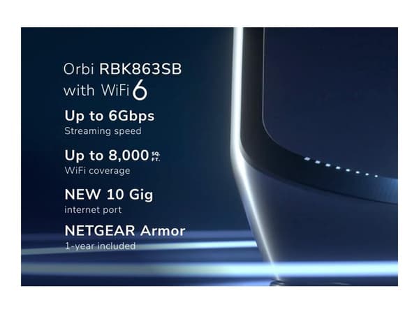 NETGEAR Orbi RBK863SB - Wifi-system - (router, 2 förstärkare) - upp till 6750 kvadratfot - mesh 10GbE - Wi-Fi 6 - Trippelband
