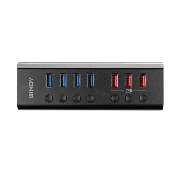 Lindy 4-ports USB 3.0-hub med 3 hurtigopladningsporte Tilslutning af op til 4 USB-enheder og ekstra hurtigopladning af 3 ekstra USB-enheder (43371)