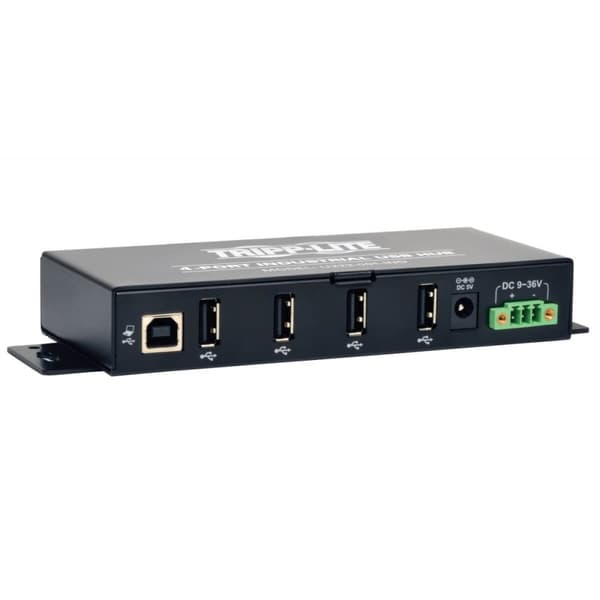 Tripp Lite 4-porttinen kestävä teollisuus-USB 2.0 Hi-Speed -keskitin, jossa 15KV ESD Immunity Metal Asennus - Keskitin - 4 x USB 2.0 - DIN-kiskoon kii