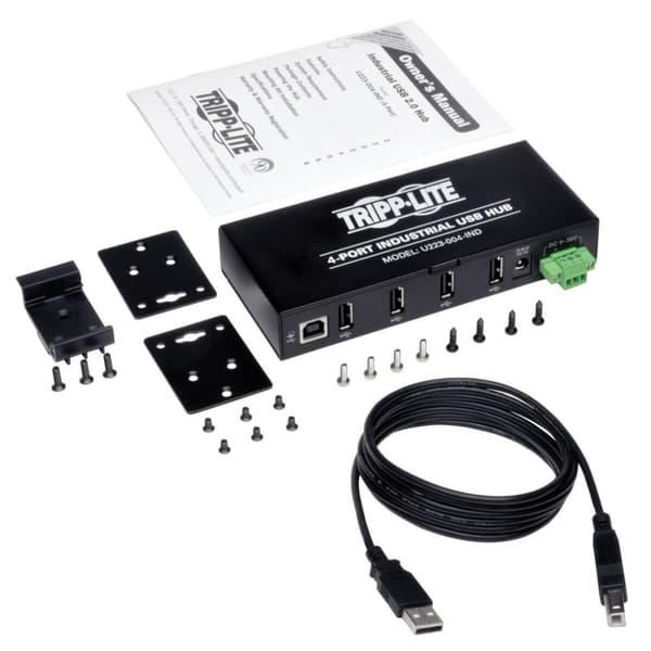 Tripp Lite 4-porttinen kestävä teollisuus-USB 2.0 Hi-Speed -keskitin, jossa 15KV ESD Immunity Metal Asennus - Keskitin - 4 x USB 2.0 - DIN-kiskoon kii