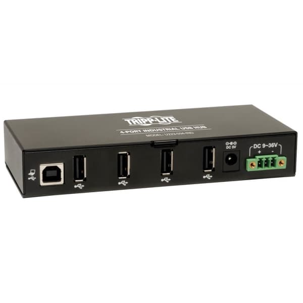 Tripp Lite 4-porttinen kestävä teollisuus-USB 2.0 Hi-Speed -keskitin, jossa 15KV ESD Immunity Metal Asennus - Keskitin - 4 x USB 2.0 - DIN-kiskoon kii
