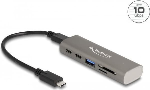 DeLOCK 3-ports USB 10 Gbps hub inklusive SD- og Micro SD-kortlæser med USB Type-C™-forbindelse - USB 3.2 Gen 1 (3.1 Gen 1) Type-C - USB 3.2 Gen 1 (3.1
