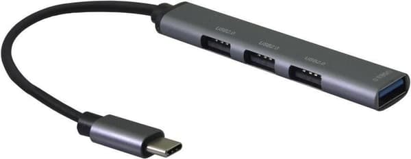 Helos HUB, 4in1 USB-C 3.2 St./3x USB-A 2.0 Bu. + 1x USB-A 3.0-kontakt, rymdgrå högkvalitativt aluminiumhölje, upp till 5 Gbit/s tack vare USB 3.0-stan