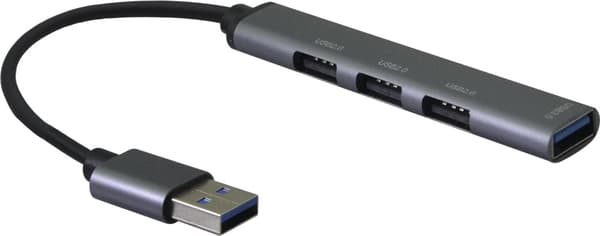 Helos HUB, 4in1 USB-A 3.0 St./3x USB-A 2.0 Bu. + 1x USB-A 3.0-stik, rumgrå højkvalitets aluminiumshus, op til 5 Gbit/s takket være USB 3.0-standard, p