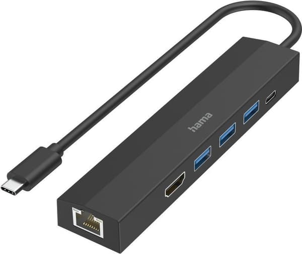 Hama USB-C-hubb, multiport, 6 portar, 3x USB-A, USB-C, HDMI™, LAN/Ethernet (00200144)