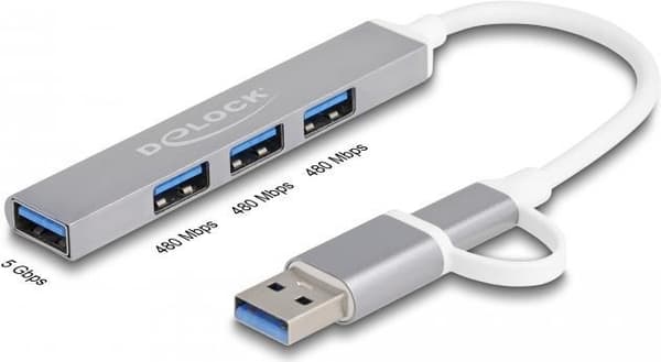 Delock - Hub - 3 x USB2.0 + 1 x USB 3.2 Gen 1 - Desktop (64214)