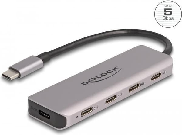 DeLOCK USB 5 Gbps 4-porttinen USB Type-C™ -keskitin USB Type-C™ -portilla - USB 3.2 Gen 1 (3.1 Gen 1) Type-C - USB 3.2 Gen 1 (3.1 Gen 1) Type-C - 5000
