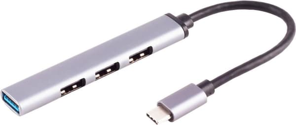 S/CONN maximal anslutning USB-C Hub, 3.0, 4-vägs USB-A, ALU, smal, 0,12 m (13-50002)