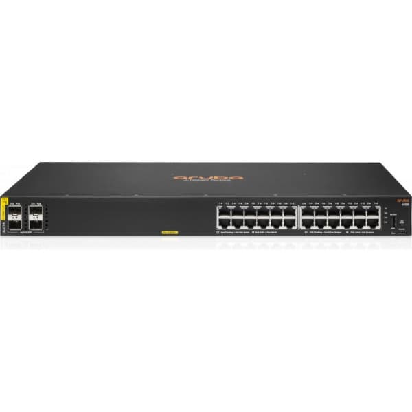 HPE Aruba 6100 24G Klasse 4 PoE 4SFP+ 370W 24port switch Sort