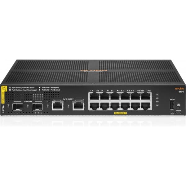 HPE Aruba 6100 12G Class4 PoE 2G/2SFP+ 139W 12port switch Sort