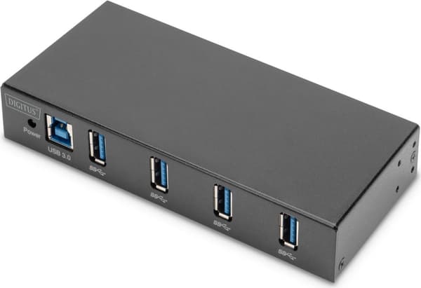 DIGITUS industriell 4-ports USB-hubb - 4X USB-A - USB 3.0-5 Gbps - USB SuperSpeed - 15 kV ESD-skydd - DIN-skena montering - svart