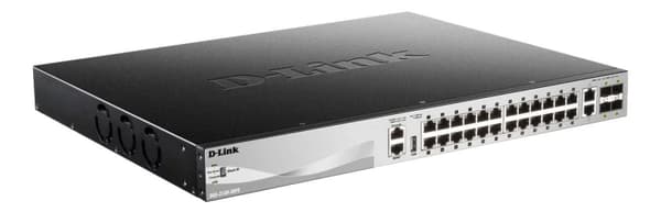D-Link 24 x 10/100/1000BASE-T PoE-porter (370 W-budsjett) Lag 3 Grå