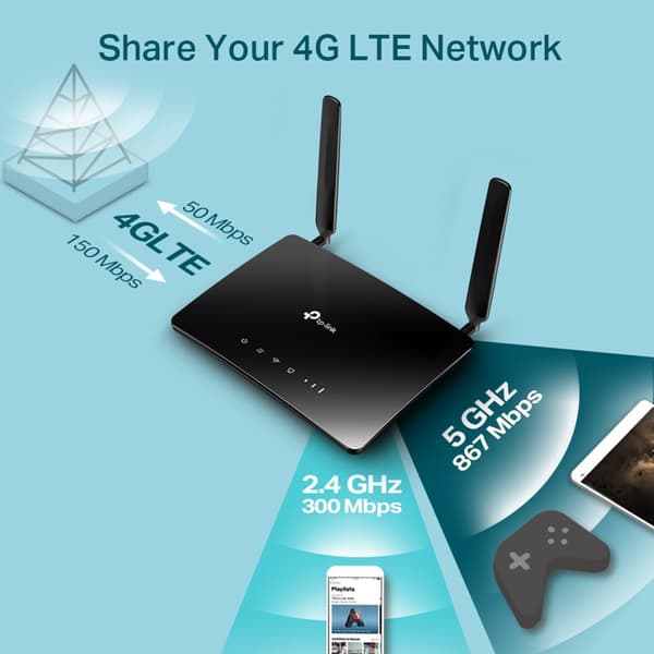 TP-LINK Dual Band 4G LTE trådløs router, AC1200 TL-Archer MR400