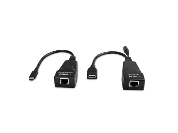 Lindy 43390, Nätverkssändare och -mottagare, 100 m, 480 Mbit/s, Cat5e, Cat6, CH317Q, CH9317, RTL8211E, Svart