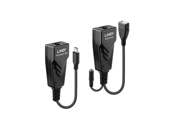 Lindy 43390, Nätverkssändare och -mottagare, 100 m, 480 Mbit/s, Cat5e, Cat6, CH317Q, CH9317, RTL8211E, Svart Svart