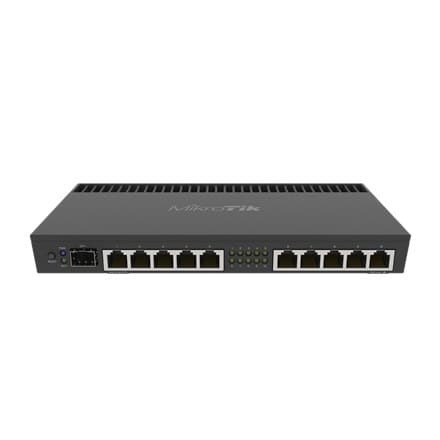 Mikrotik trådbunden Ethernet-router RB4011iGS+RM, fyrkärnig 1,4Ghz CPU, 1GB RAM, 512 MB, 1xSFP+, 1xSerial konsolport, Temperatu PCB Svart