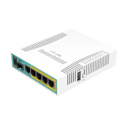 Mikrotik trådbunden Ethernet-router RB960PGS, HEX PoE, CPU 800MHz, 128MB RAM, 16MB, 1xSFP, 5xGigabit LAN, 1xUSB, Power Output On-port Vit
