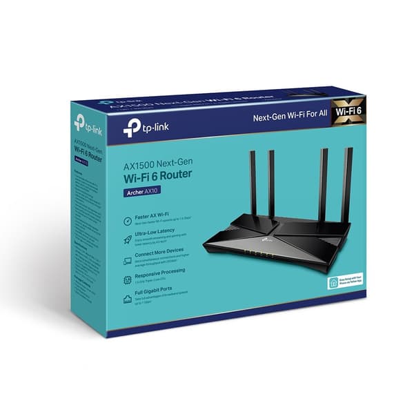TP-LINK | AX1500 Wi-Fi 6 Router | Archer AX10 | 802.11ax | 1201+300 Mbit/s | 10/100/1000 Mbit/s | Ethernet LAN (RJ-45) porte 4 |