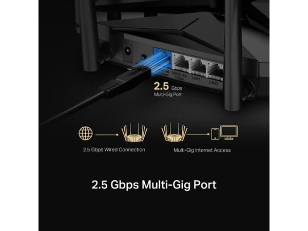 Mercusys MR90X, Wi-Fi 6 (802.11ax), Dobbelbånd (2.4 GHz / 5 GHz), Ethernet/bredbåndsforbindelse, Sort, Frittstående router