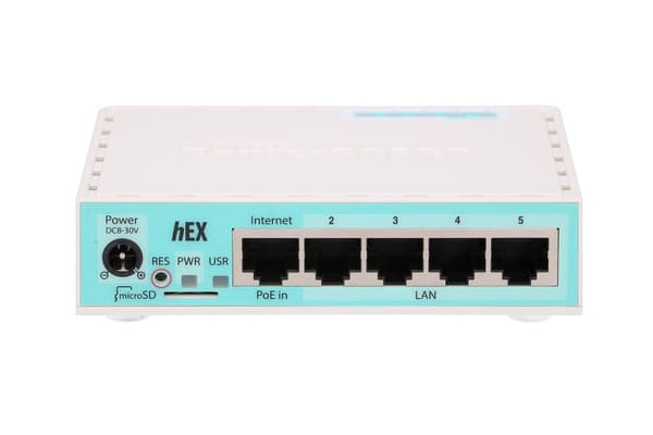 MikroTik hEX RB750Gr3 | Router | 5x RJ45 1000Mb/s, 1x USB Turkis, Hvid