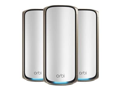 NETGEAR Orbi 970 Series RBE973S - Wi-Fi-järjestelmä (reititin, 2 laajennusta) - jopa 8 200 neliöjalkaa - mesh - 10GbE, 2.5GbE - Wi-Fi 7 - Quad-Band Harmaa