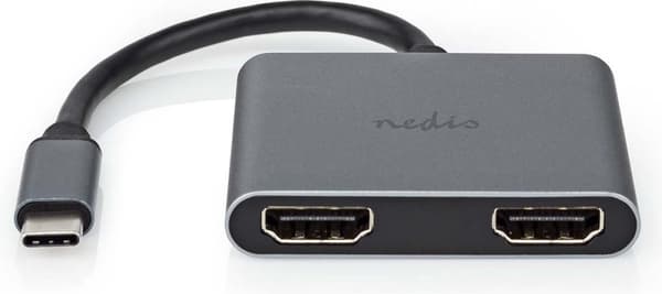 Nedis USB-C™-adapter USB 3.2 Gen 1 | USB-C™-stik | 2x HDMI™ | | 4K@30Hz | 0,10m | runde | Vernick Sort
