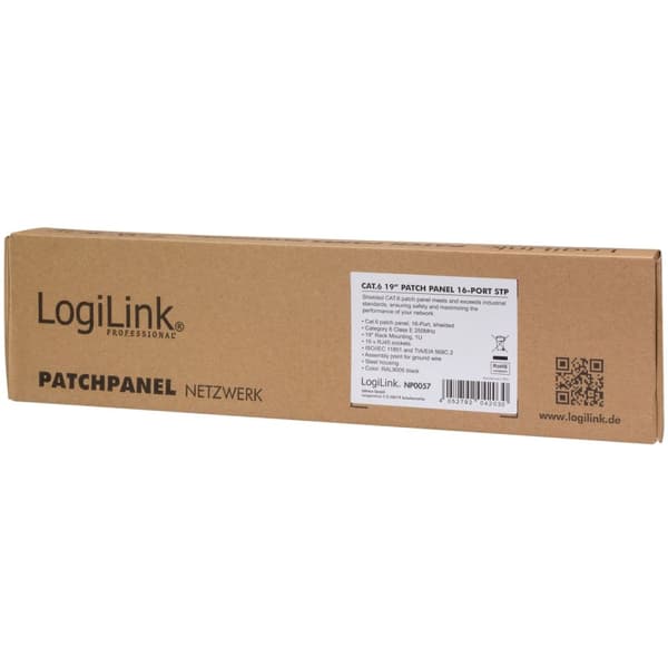 LogiLink Patchpanel 16-portar Cat6 för 19" rack U1 Svart