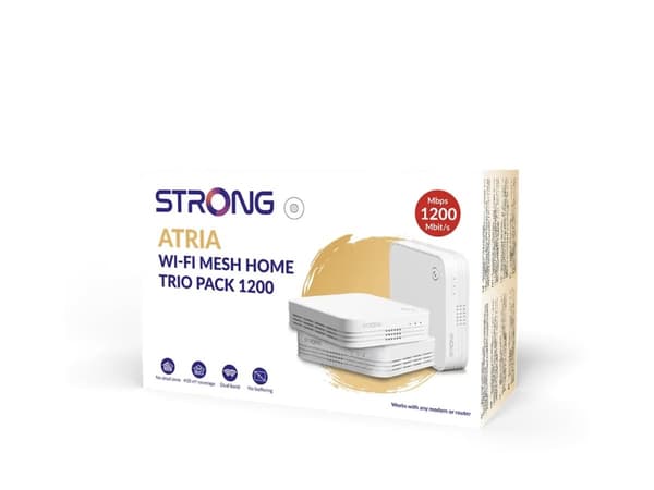 Strong ATRIA Wi-Fi Mesh Home Trio Pack 1200 - Wifi-system - (3 routers) - upp till 450 kvadratmeter - mesh 1GbE - Wi-Fi 5 - Dubbelband