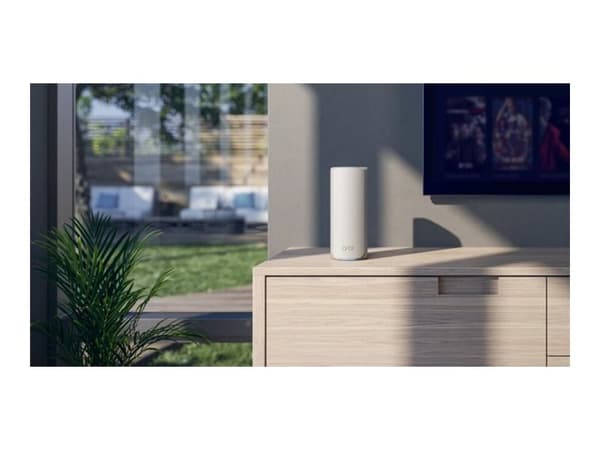 NETGEAR Orbi 770 Series RBE773 - Wi-Fi-system - (ruter, 2 utvidere) - inntil 6750 kvadratfot - maske 1GbE, Wi-Fi 7 Multibånd