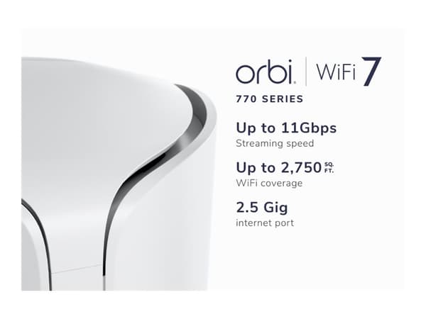 NETGEAR Orbi 770 Series RBE770 - Wi-Fi-system - (utvider) - inntil 180 kvm - maske 1GbE, 2.5GbE, Wi-Fi 7 Multibånd