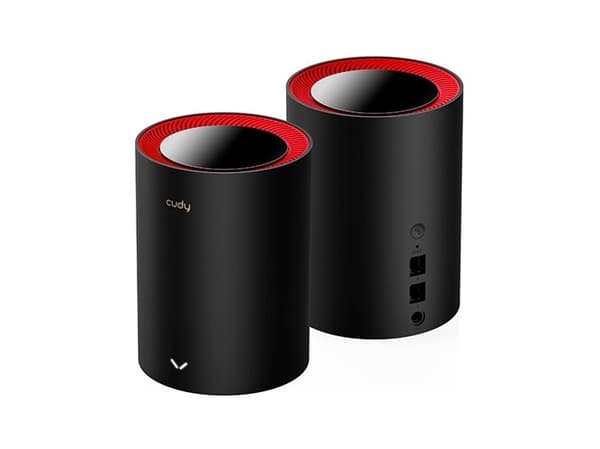 Cudy M3000 2-Pack, Sort, Rød, Innvendig lys, Mesh system, Rundtvirkende, 445 m², 30 dBmW Sort, Rød