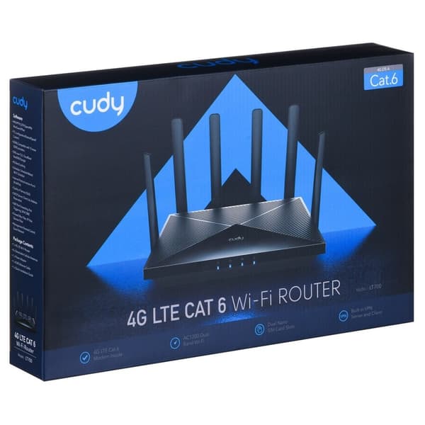 Cudy LT700 trådløs router Gigabit Ethernet Dual-band (2,4 GHz / 5 GHz) 4G Sort