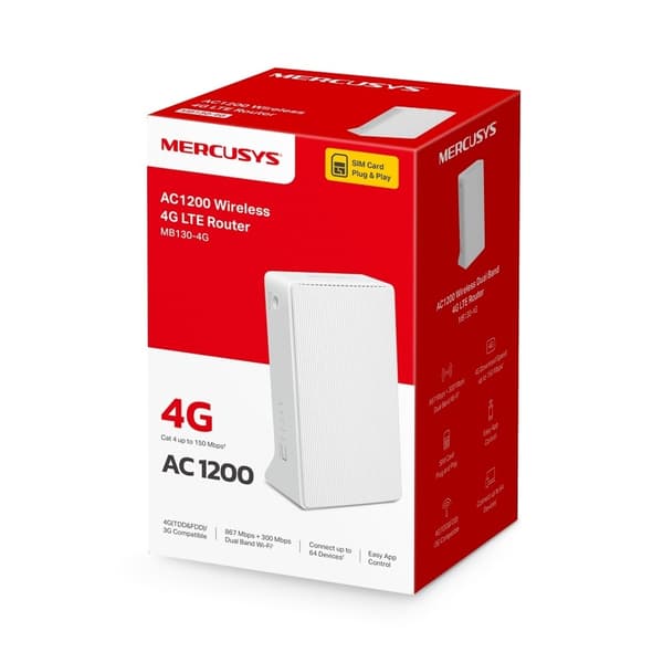 Mercusys MB130-4G trådløs Ethernet-router Dual-band (2,4 GHz / 5 GHz) Hvid
