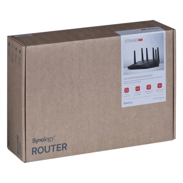 Synology RT6600ax Router WiFi6 1xWAN 3xGbE 1x2.5Gb trådløs router Tri-band (2.4 GHz / 5 GHz / 5 GHz) Sort