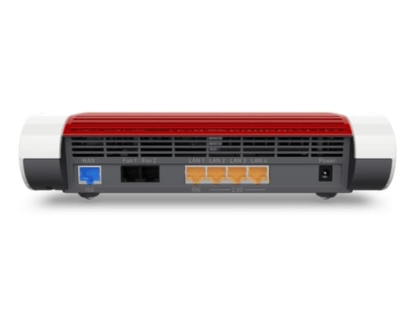 FRITZ!Box 4690, Wi-Fi 7 (802.11be), Dual-band (2,4 GHz / 5 GHz), Nätverksansluten (Ethernet), Röd, Vit, Bordsrouter
