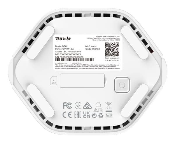 Tenda 5G01, Wi-Fi 6 (802.11ax), Dual-band (2,4 GHz / 5 GHz), Nätverksansluten (Ethernet), 5G, Vit, Bordsrouter