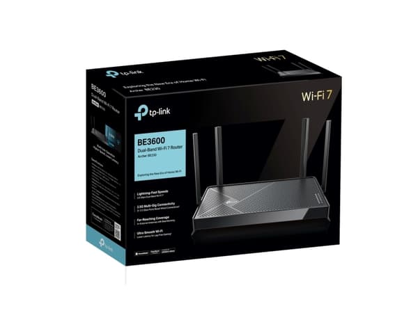 TP-Link Archer BE3600, Wi-Fi 7 (802.11be), Dobbelbånd (2.4 GHz / 5 GHz), Ethernet/bredbåndsforbindelse, Sort, Frittstående router