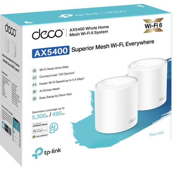 TP-LINK Deco X60 AX5400 WiFi 6 Mesh-system, 2-pack