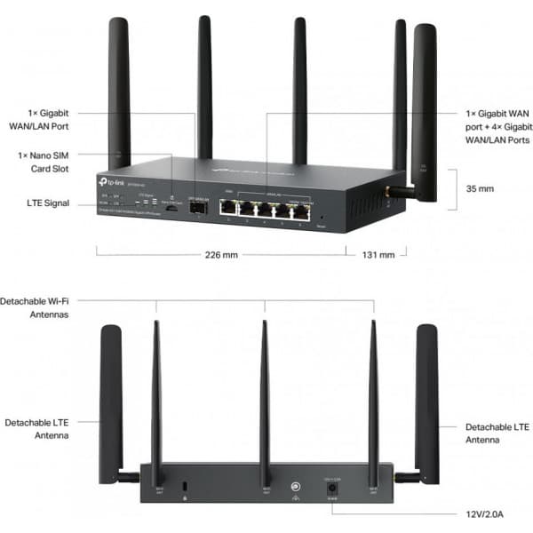 TP-LINK ER706-4G AX3000 -4G+ LTE-modeemi ja VPN-reititin